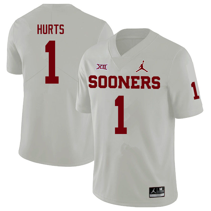 Men #1 Jalen Hurts Oklahoma Sooners Jordan Brand College Football Jerseys Sale-White